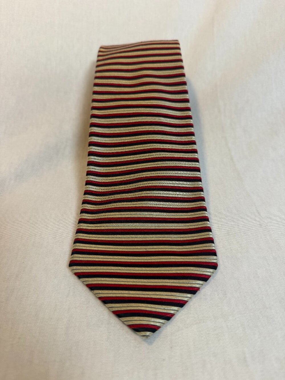 Lands End Mens Tie Long 60 Woven Silk Stripe Red navy silver Casual Business VTG